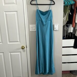 Satin, turquoise, open back midi dress from Abercrombie. Size XL